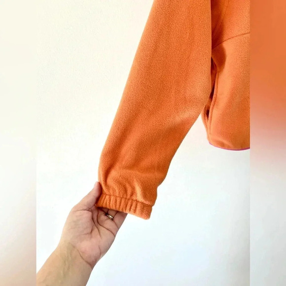 Hippie Rose Orange & Pink Combo Fleece Half Snap Button Cropped Pull-On Top XS - Picture 6 of 8